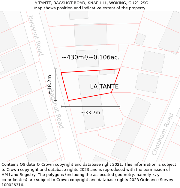 LA TANTE, BAGSHOT ROAD, KNAPHILL, WOKING, GU21 2SG: Plot and title map