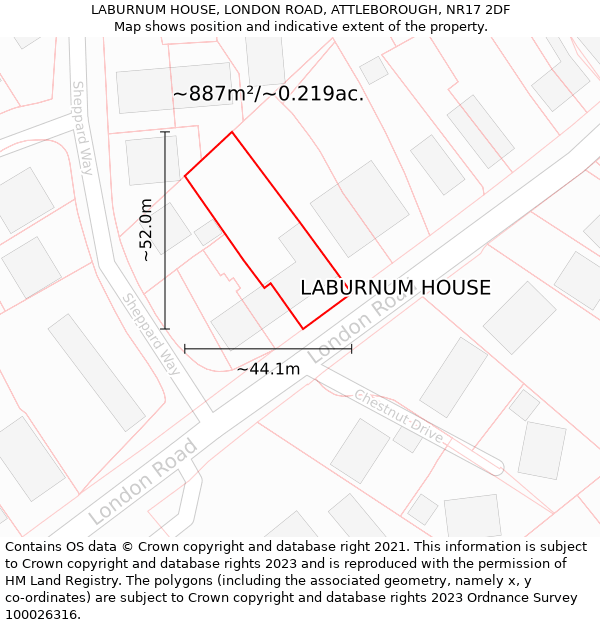 LABURNUM HOUSE, LONDON ROAD, ATTLEBOROUGH, NR17 2DF: Plot and title map