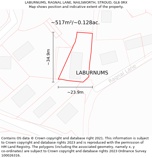 LABURNUMS, RAGNAL LANE, NAILSWORTH, STROUD, GL6 0RX: Plot and title map