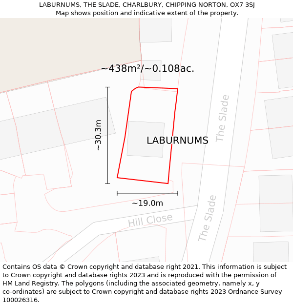 LABURNUMS, THE SLADE, CHARLBURY, CHIPPING NORTON, OX7 3SJ: Plot and title map