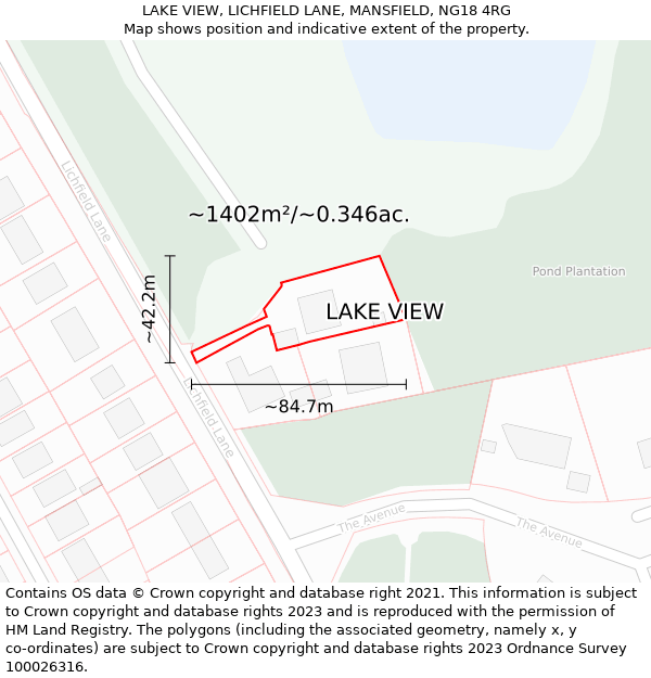 LAKE VIEW, LICHFIELD LANE, MANSFIELD, NG18 4RG: Plot and title map