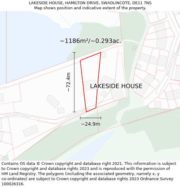 LAKESIDE HOUSE, HAMILTON DRIVE, SWADLINCOTE, DE11 7NS: Plot and title map