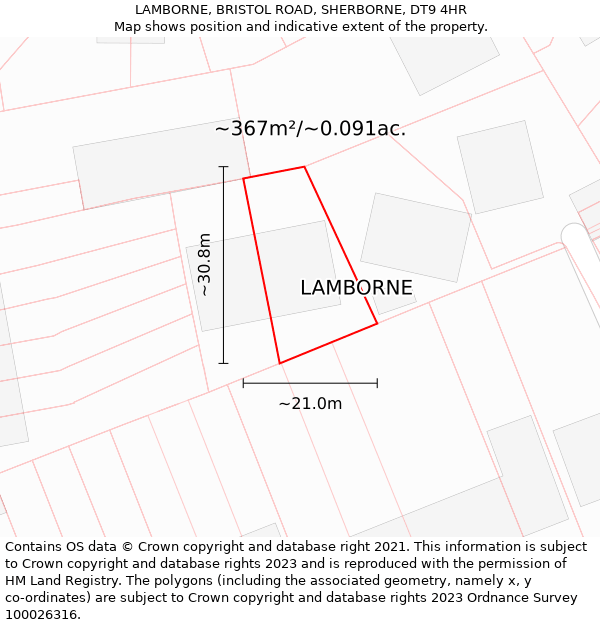 LAMBORNE, BRISTOL ROAD, SHERBORNE, DT9 4HR: Plot and title map