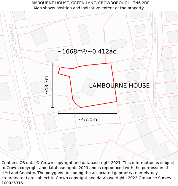 LAMBOURNE HOUSE, GREEN LANE, CROWBOROUGH, TN6 2DF: Plot and title map
