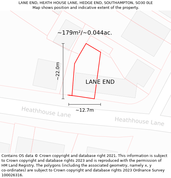 LANE END, HEATH HOUSE LANE, HEDGE END, SOUTHAMPTON, SO30 0LE: Plot and title map