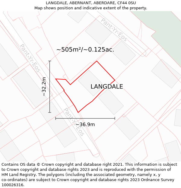 LANGDALE, ABERNANT, ABERDARE, CF44 0SU: Plot and title map