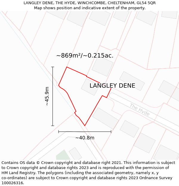 LANGLEY DENE, THE HYDE, WINCHCOMBE, CHELTENHAM, GL54 5QR: Plot and title map