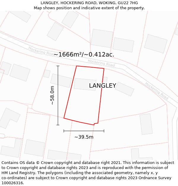 LANGLEY, HOCKERING ROAD, WOKING, GU22 7HG: Plot and title map