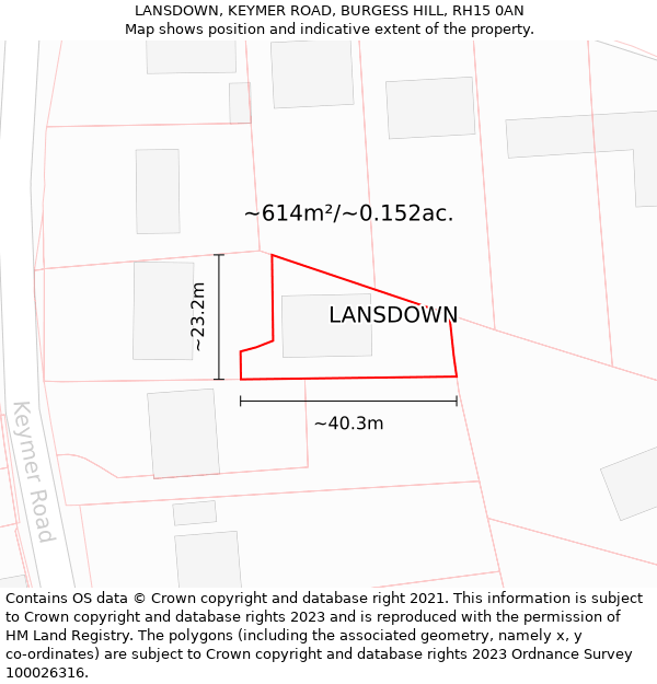 LANSDOWN, KEYMER ROAD, BURGESS HILL, RH15 0AN: Plot and title map