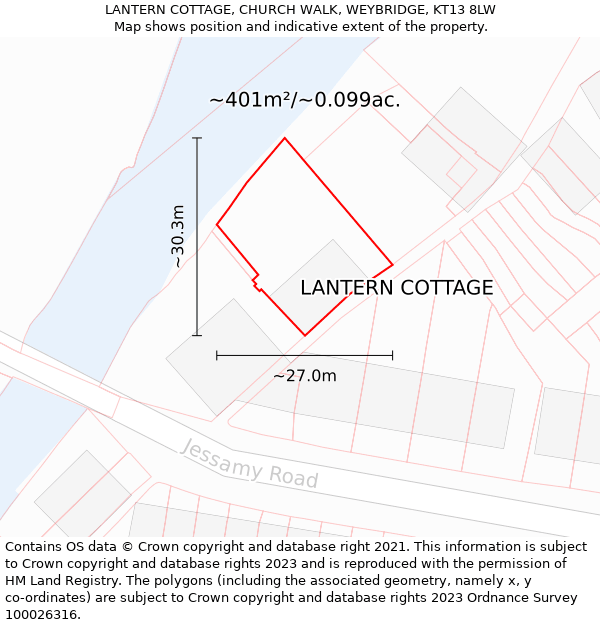 LANTERN COTTAGE, CHURCH WALK, WEYBRIDGE, KT13 8LW: Plot and title map