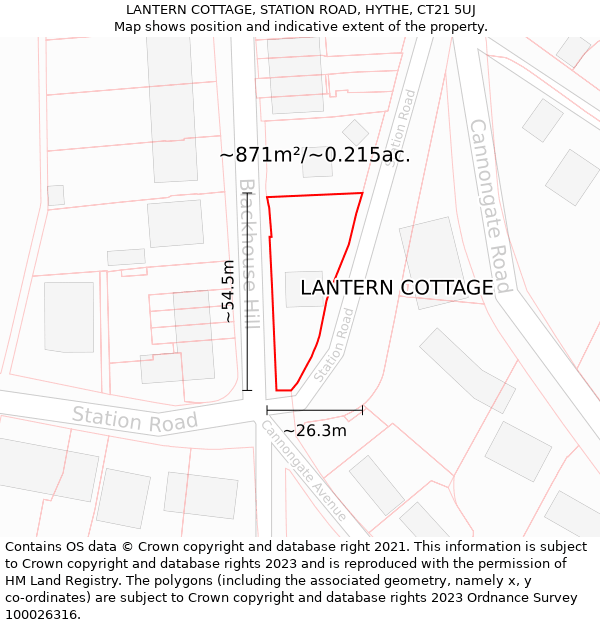 LANTERN COTTAGE, STATION ROAD, HYTHE, CT21 5UJ: Plot and title map