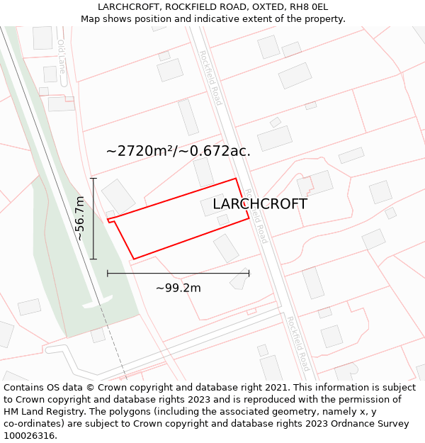 LARCHCROFT, ROCKFIELD ROAD, OXTED, RH8 0EL: Plot and title map