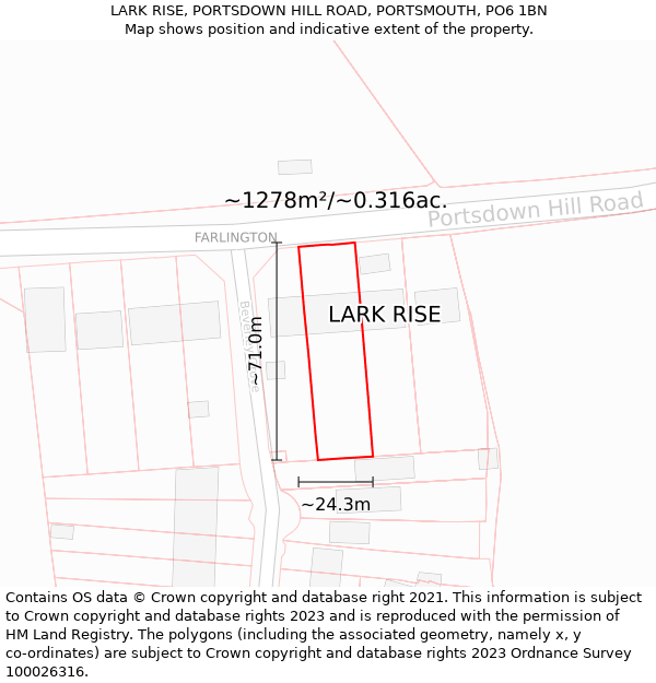 LARK RISE, PORTSDOWN HILL ROAD, PORTSMOUTH, PO6 1BN: Plot and title map