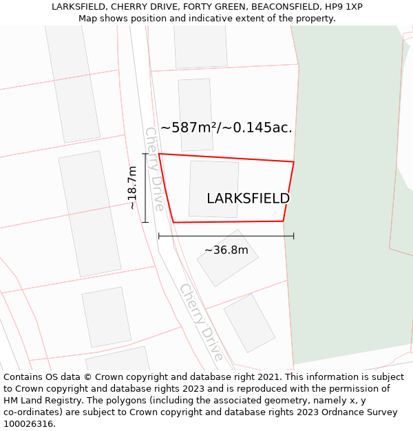 LARKSFIELD, CHERRY DRIVE, FORTY GREEN, BEACONSFIELD, HP9 1XP: Plot and title map