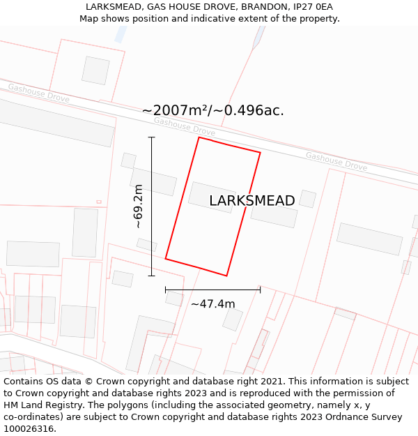 LARKSMEAD, GAS HOUSE DROVE, BRANDON, IP27 0EA: Plot and title map