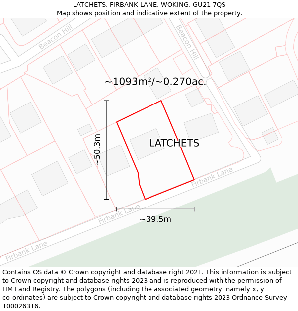 LATCHETS, FIRBANK LANE, WOKING, GU21 7QS: Plot and title map