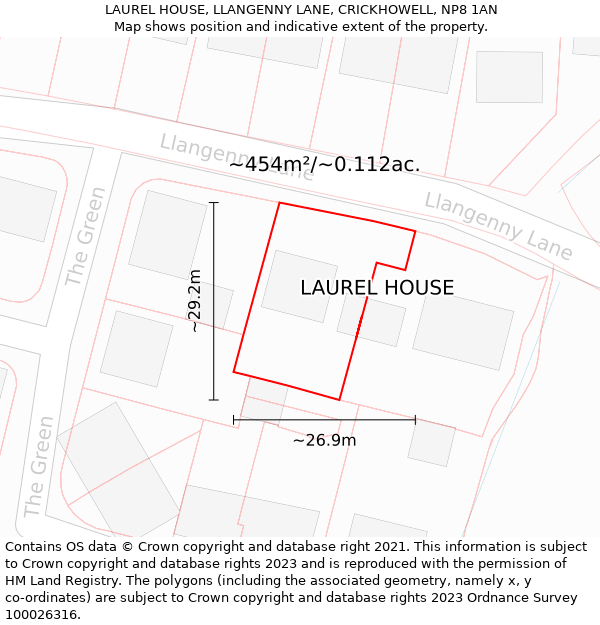 LAUREL HOUSE, LLANGENNY LANE, CRICKHOWELL, NP8 1AN: Plot and title map