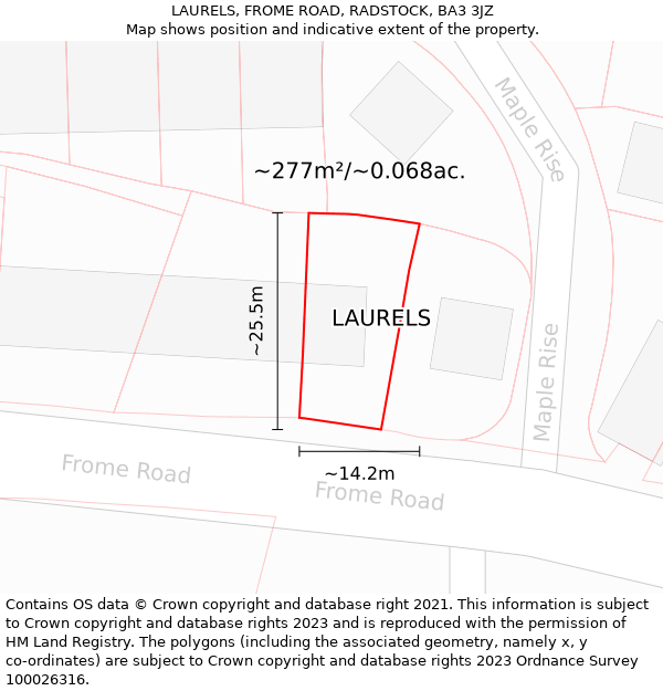 LAURELS, FROME ROAD, RADSTOCK, BA3 3JZ: Plot and title map