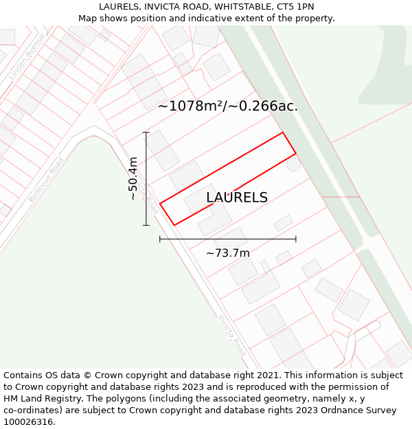 LAURELS, INVICTA ROAD, WHITSTABLE, CT5 1PN: Plot and title map