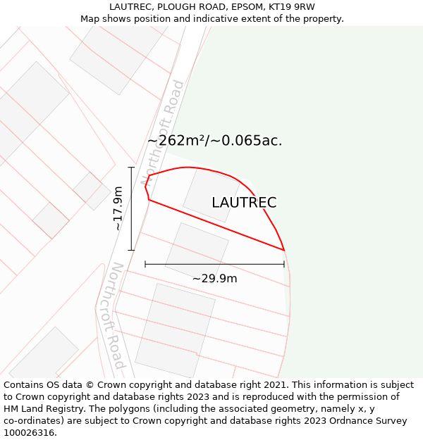 LAUTREC, PLOUGH ROAD, EPSOM, KT19 9RW: Plot and title map