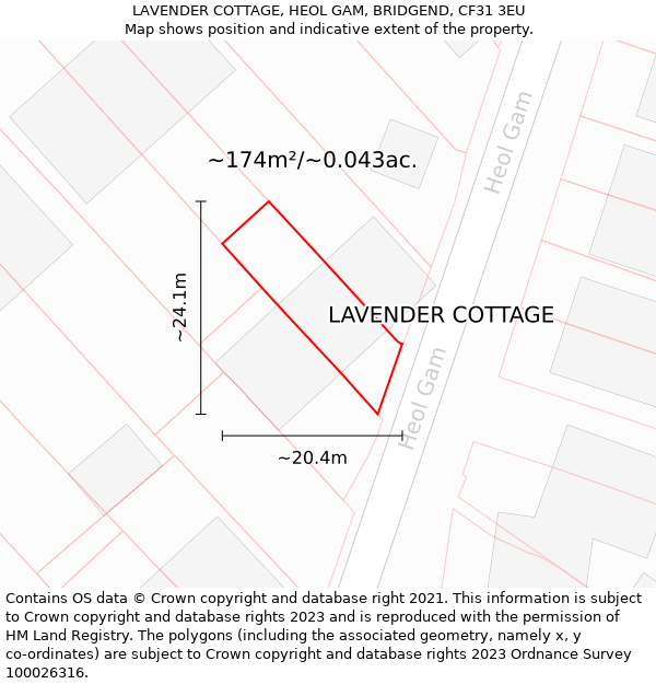 LAVENDER COTTAGE, HEOL GAM, BRIDGEND, CF31 3EU: Plot and title map