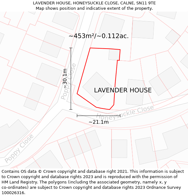 LAVENDER HOUSE, HONEYSUCKLE CLOSE, CALNE, SN11 9TE: Plot and title map