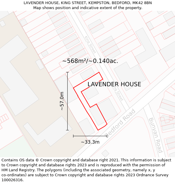 LAVENDER HOUSE, KING STREET, KEMPSTON, BEDFORD, MK42 8BN: Plot and title map