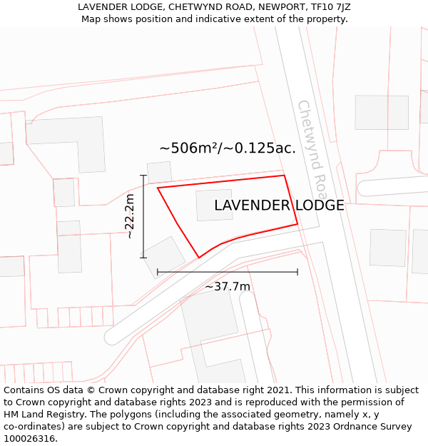 LAVENDER LODGE, CHETWYND ROAD, NEWPORT, TF10 7JZ: Plot and title map