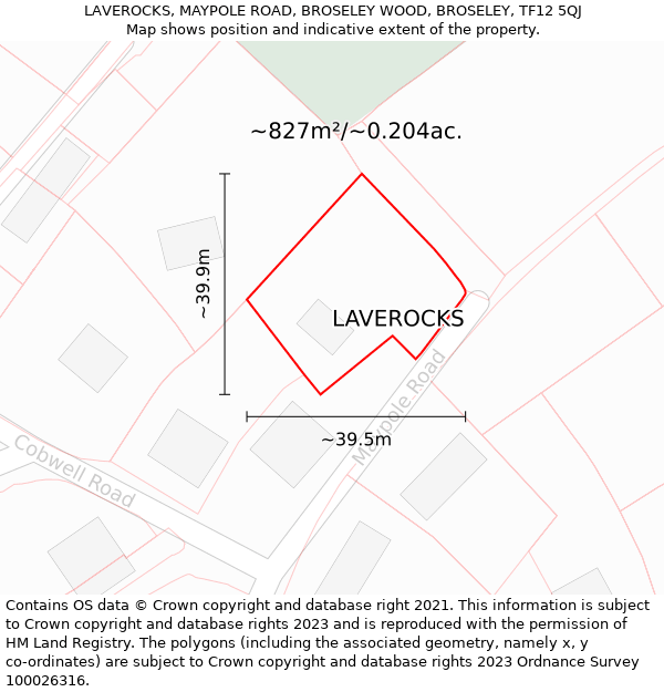 LAVEROCKS, MAYPOLE ROAD, BROSELEY WOOD, BROSELEY, TF12 5QJ: Plot and title map