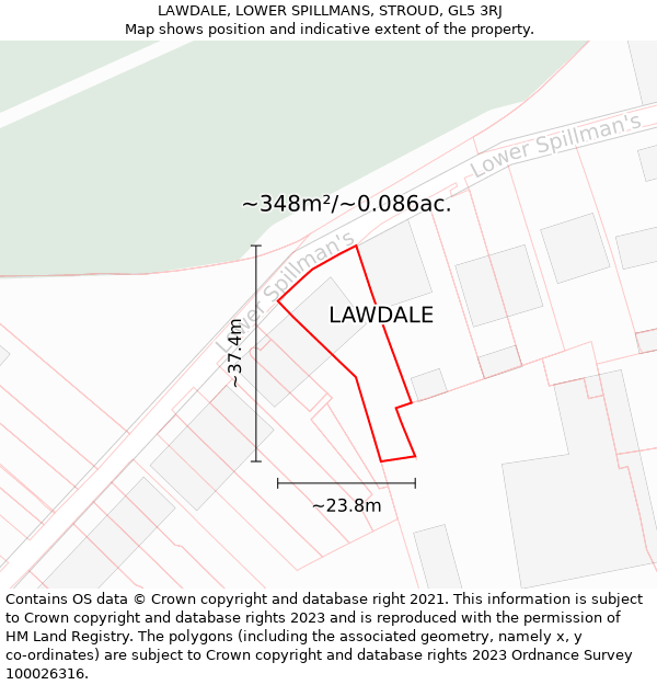 LAWDALE, LOWER SPILLMANS, STROUD, GL5 3RJ: Plot and title map