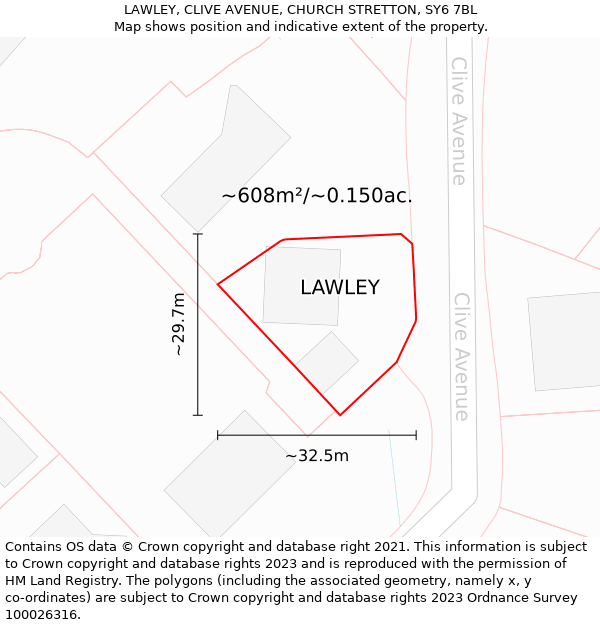LAWLEY, CLIVE AVENUE, CHURCH STRETTON, SY6 7BL: Plot and title map