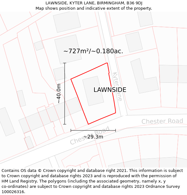 LAWNSIDE, KYTER LANE, BIRMINGHAM, B36 9DJ: Plot and title map