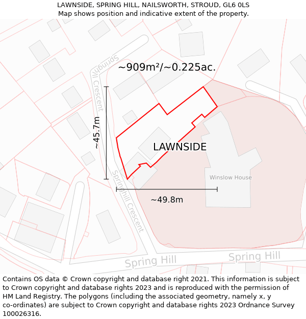 LAWNSIDE, SPRING HILL, NAILSWORTH, STROUD, GL6 0LS: Plot and title map