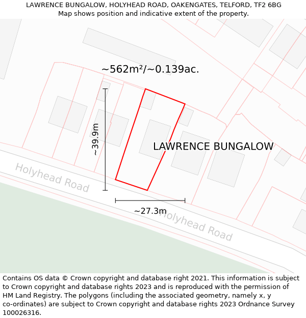 LAWRENCE BUNGALOW, HOLYHEAD ROAD, OAKENGATES, TELFORD, TF2 6BG: Plot and title map