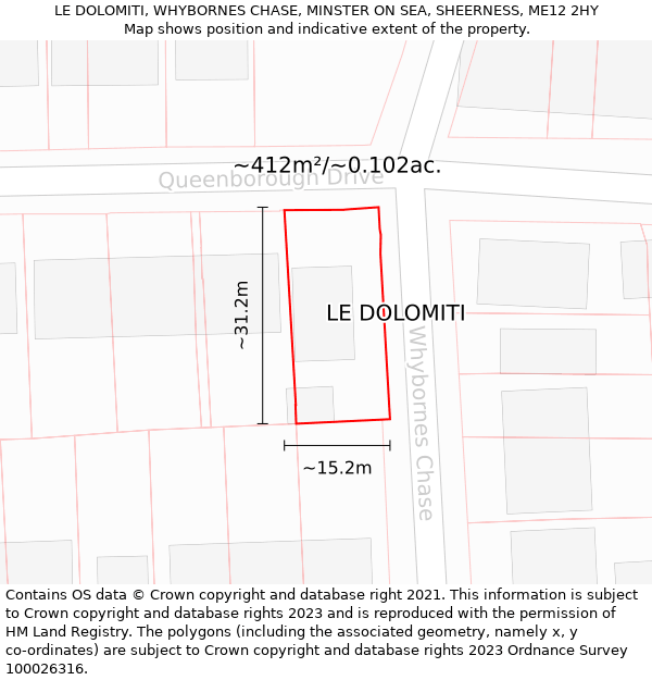 LE DOLOMITI, WHYBORNES CHASE, MINSTER ON SEA, SHEERNESS, ME12 2HY: Plot and title map