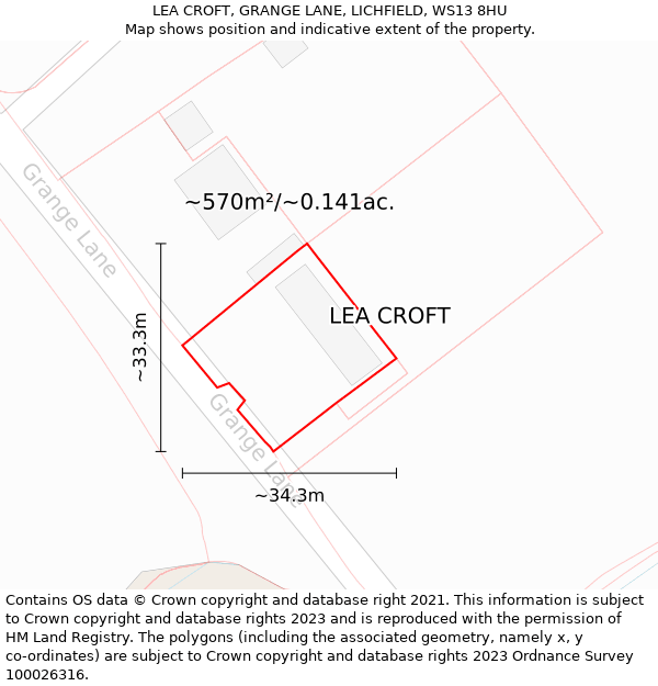 LEA CROFT, GRANGE LANE, LICHFIELD, WS13 8HU: Plot and title map