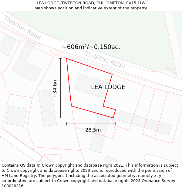 LEA LODGE, TIVERTON ROAD, CULLOMPTON, EX15 1LW: Plot and title map