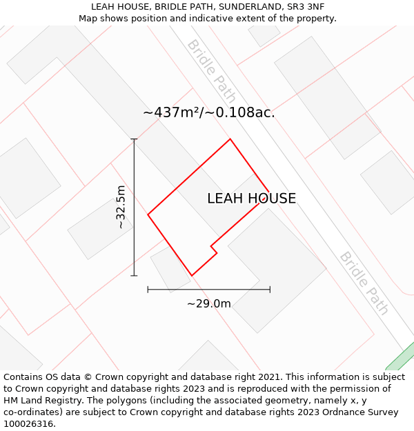 LEAH HOUSE, BRIDLE PATH, SUNDERLAND, SR3 3NF: Plot and title map