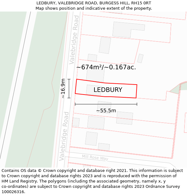 LEDBURY, VALEBRIDGE ROAD, BURGESS HILL, RH15 0RT: Plot and title map