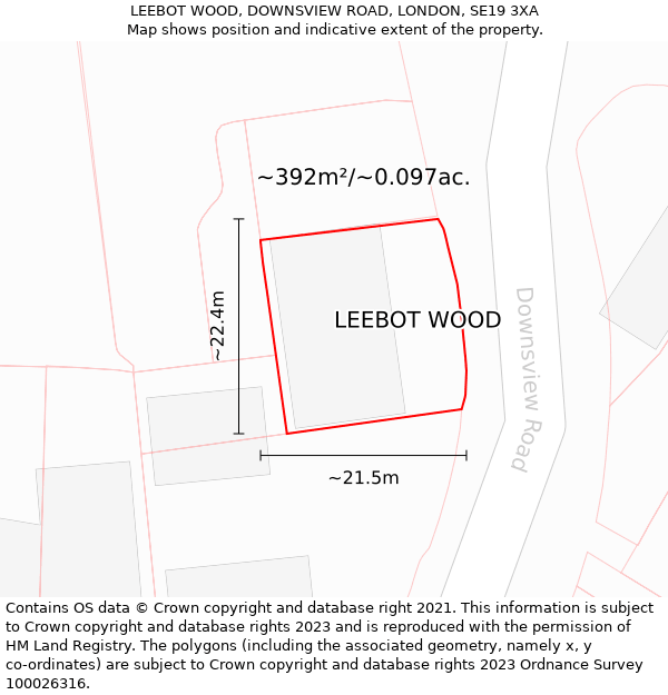 LEEBOT WOOD, DOWNSVIEW ROAD, LONDON, SE19 3XA: Plot and title map