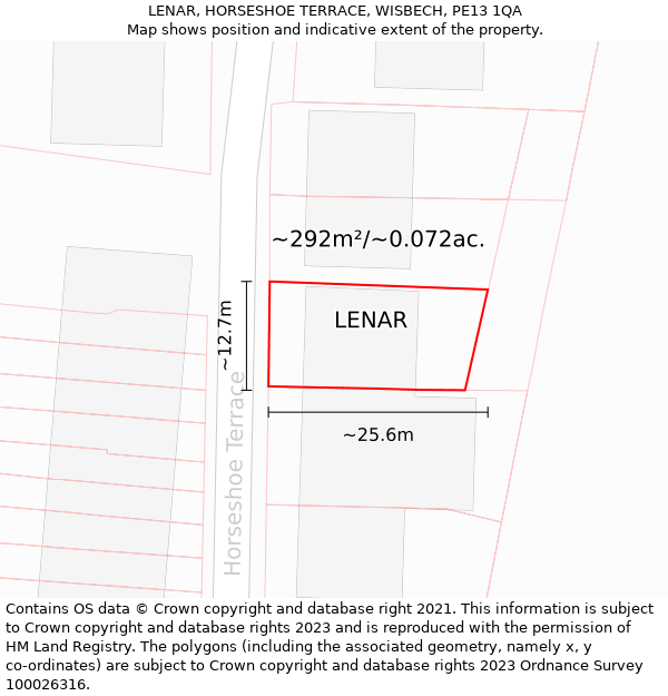 LENAR, HORSESHOE TERRACE, WISBECH, PE13 1QA: Plot and title map