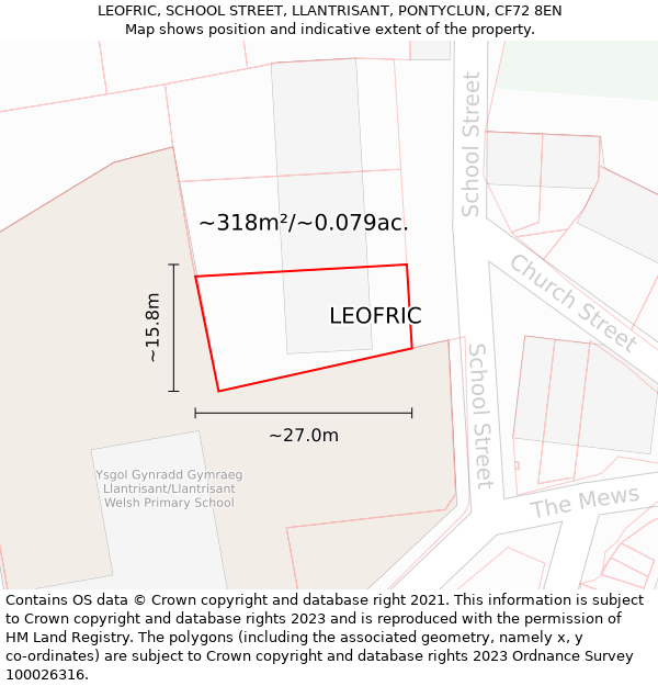 LEOFRIC, SCHOOL STREET, LLANTRISANT, PONTYCLUN, CF72 8EN: Plot and title map