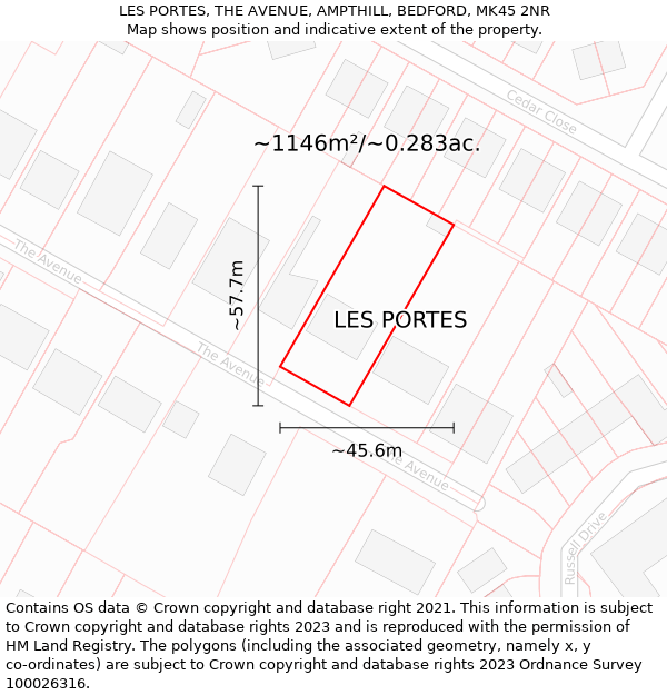 LES PORTES, THE AVENUE, AMPTHILL, BEDFORD, MK45 2NR: Plot and title map