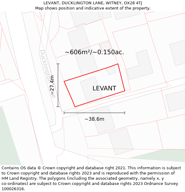 LEVANT, DUCKLINGTON LANE, WITNEY, OX28 4TJ: Plot and title map