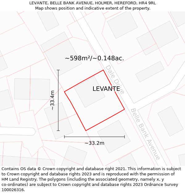 LEVANTE, BELLE BANK AVENUE, HOLMER, HEREFORD, HR4 9RL: Plot and title map