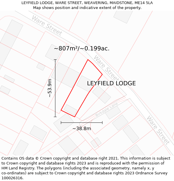 LEYFIELD LODGE, WARE STREET, WEAVERING, MAIDSTONE, ME14 5LA: Plot and title map