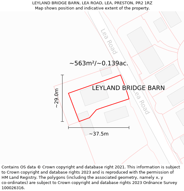 LEYLAND BRIDGE BARN, LEA ROAD, LEA, PRESTON, PR2 1RZ: Plot and title map
