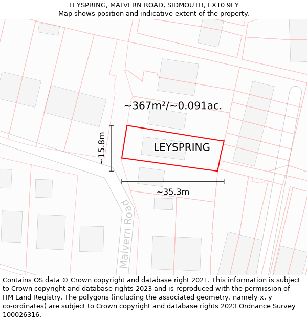 LEYSPRING, MALVERN ROAD, SIDMOUTH, EX10 9EY: Plot and title map