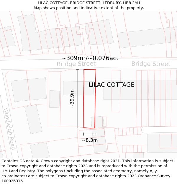 LILAC COTTAGE, BRIDGE STREET, LEDBURY, HR8 2AH: Plot and title map
