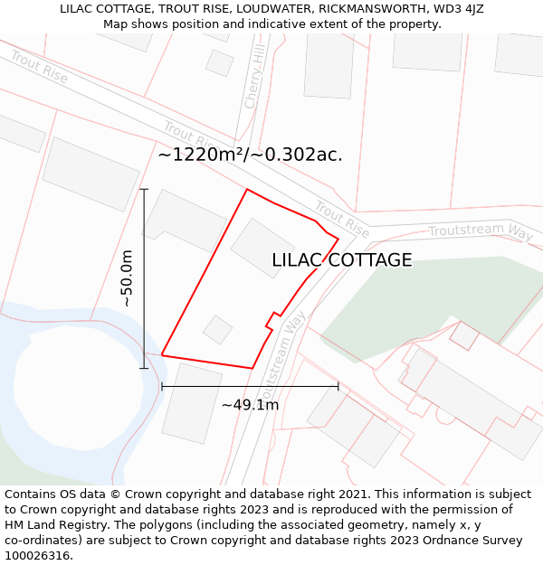 LILAC COTTAGE, TROUT RISE, LOUDWATER, RICKMANSWORTH, WD3 4JZ: Plot and title map